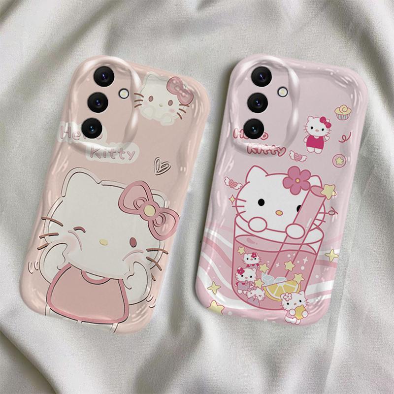 Ốp Lưng Cho Samsung Galaxy A04S A05S A13 A14 A15 A16 A17 A25 A35 A55 A56 4G 5G Phim Hoạt Hình Kem Bao Mèo Cặp Đôi Mềm TPU 3D Sóng Silicon Vỏ Điện Thoại