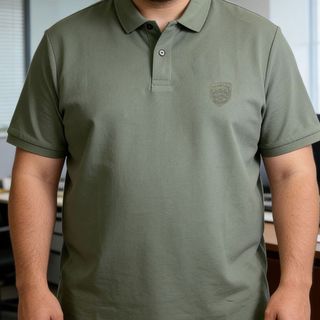 Plus Size Nam Công Sở Cổ Tay Ngắn Oversize Thêu Áo Sơ Mi Polo