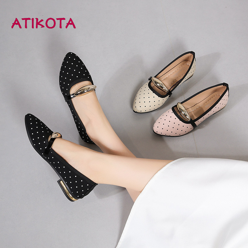 Atikota Nữ Chấm Bi Mũi Nhọn Flats Kim Loại Trang Trí Thoải Mái Nhẹ Không Trơn Trượt Đa Năng Hàng Ngày Đế Mềm Thanh Lịch Đế Bằng