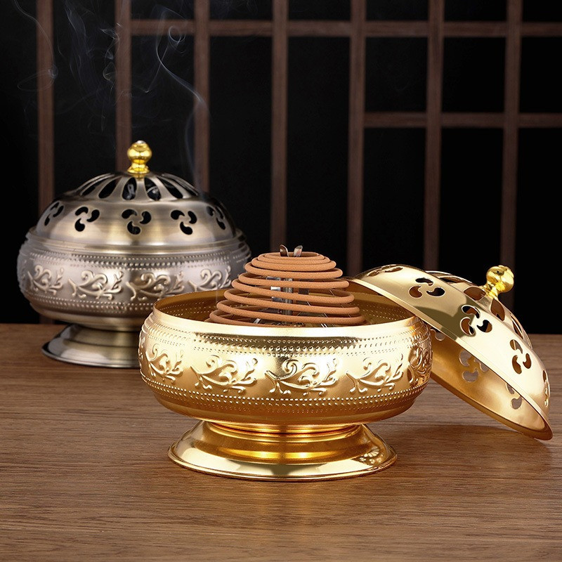 Lư Xông Trầm, đế đặt Nhang Vòng 12h, Khay Cắm Hương, Phụ Kiện đốt Trầm Hương, Chất Liệu đồng Thau