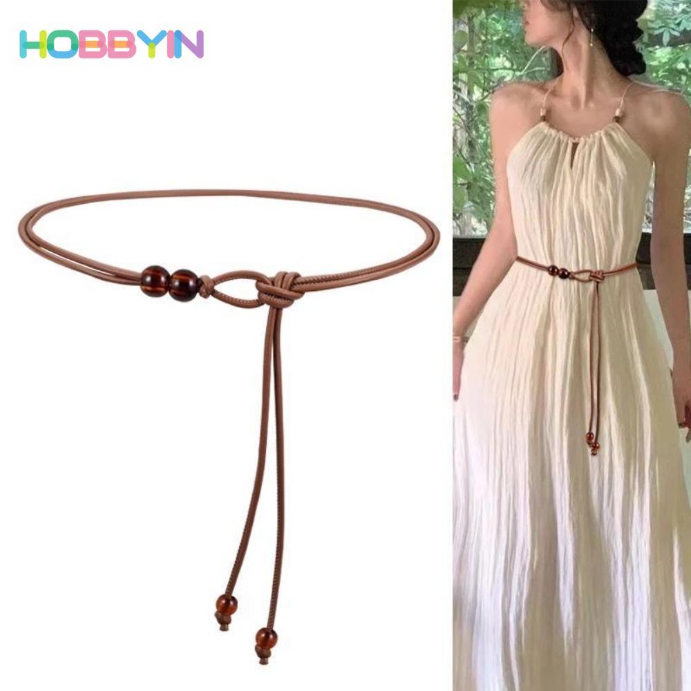 Thắt lưng mỏng HOBBYIN, dây da sang trọng đính cườm, cổ điển hợp thời trang cho nữ - Phù hợp váy, áo len và áo khoác