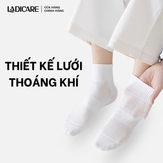 Tất vớ trơn cổ trung LADICARE vải cotton có lưới thoáng khí thấm hút tốt, chống hôi chân, dày dặn êm ái
