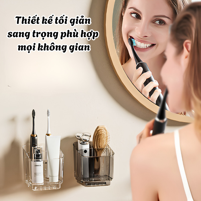 Kệ Để Bàn Chải Gắn Tường Nhựa PET Cao Cấp Có Khay Hứng Nước Chia Ngăn Tháo Rời Tiện Dụng - Kệ Nhà Tắm Đa Năng