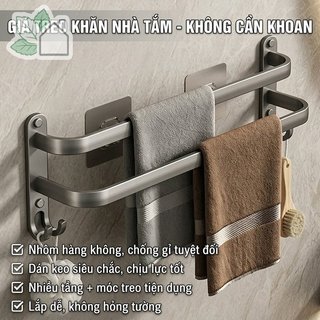Giá treo khăn đôi bằng nhôm Giá treo tường Máy khoan miễn phí Chống gỉ Nhà tổ chức phòng tắm hạng nặng