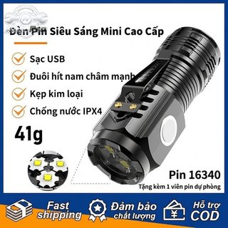 Đèn Pin LED Mini Siêu Sáng 5 Chế Độ, Sạc Qua USB, Chống Nước, Dễ Dàng Mang Theo Ngoài Trời