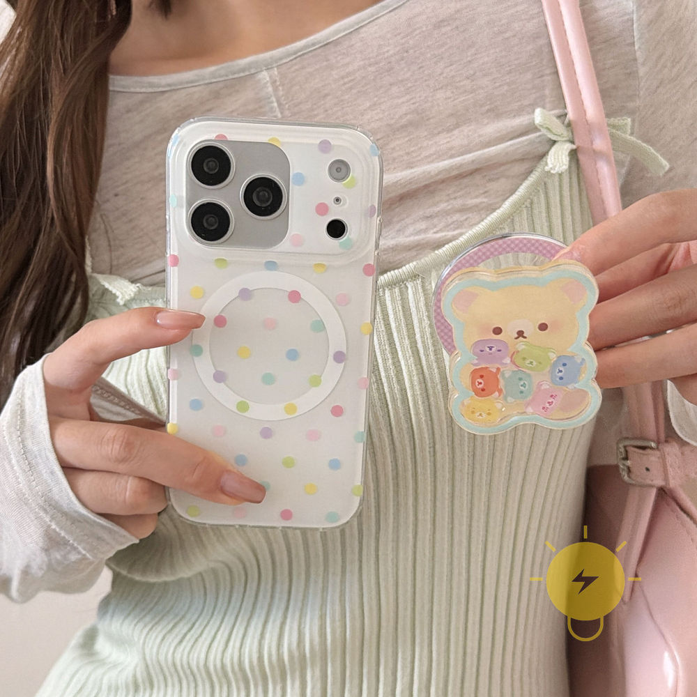 Phone Case For iPhone 17 Pro Max 16 15 14 13 with Griptok TPU Magnetic Colorful Bear Polka Dot Aesthetic Korean Cute