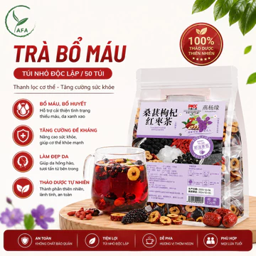 Trà bổ máu 50 gói x 8gr Trà thảo mộc gồm Hắc kỷ tử Kỳ tử đỏ Dâu tằm Táo đỏ Đường phèn Mát gan Đẹp Da