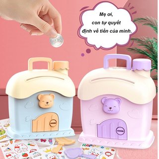 Trẻ Em Đồng Xu Ngân Hàng Nhà Hình Hộp Đựng Tiền Nhựa Hộp Bảo Quản Đồ Chơi Tiết Kiệm Quà Tặng Tím Xanh