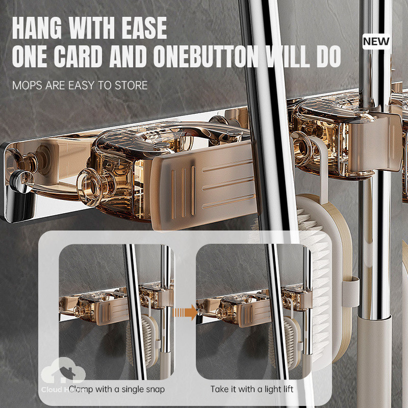 Giá treo chổi lau nhà gắn tường không cần khoan, giá để chổi cố định.