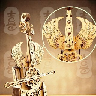 Hộp nhạc Violin bằng gỗ 3D Mô hình DIY Quà tặng âm nhạc tự nhiên Lâu đài trên bầu trời Trang trí