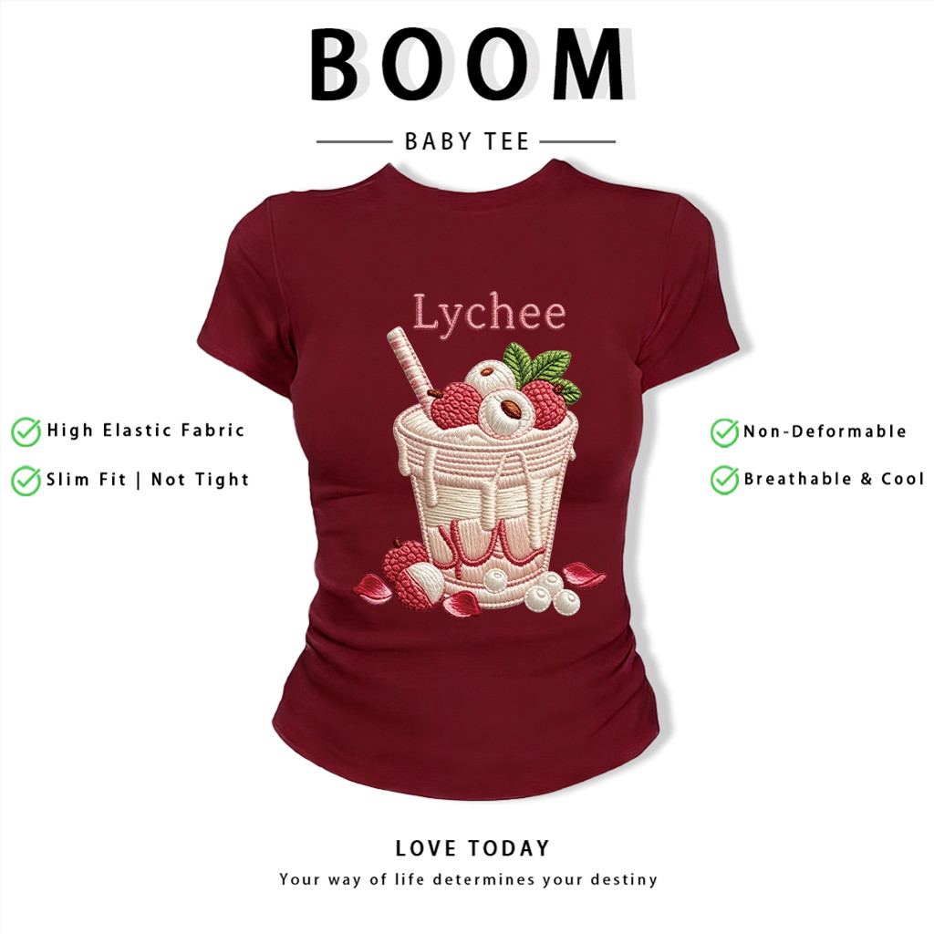 BOOM Áo Baby Tee Nữ Cotton Ôm Body-Áo Thun Ngắn Tay Y2K In Hình PhongCách Mùa Hè, Cổ Tròn Hàng Đầucách hàn quốc phongK08