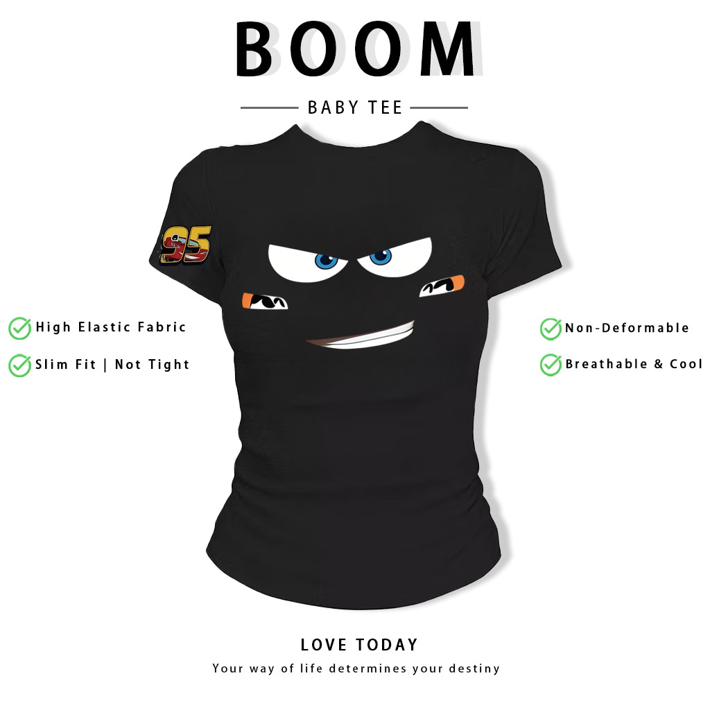 BOOM Áo Baby Tee Nữ Cotton Ôm Body-Áo Thun Ngắn Tay Y2K In Hình PhongCách Mùa Hè, Cổ Tròn Hàng Đầucách hàn quốc phongA78