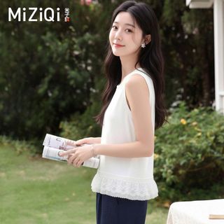 【MIZIQI】áo khoác nữ Áo vest ren trắng dành cho nữ, áo không tay thiết kế mùa hè độc đáo