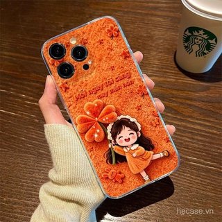 Ốp Điện Thoại Cỏ Ba Lá Bốn Lá Cam Họa Tiết Cô Gái May Mắn Thích Hợp Cho iPhone 11promax 12promax 11 12 13 14 Pro max 15promax 15 16 17 pro max xr xs 12pro 13pro Vỏ Linh Hoạt Chống Sốc