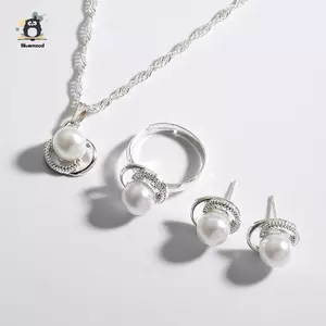 Nhẫn Bông Tai Hoa Bướm Ngọc Trai Giả Tinh Tế Nelace Bộ Cưới Cho Nữ Thời Trang Mạ Bạc Cô Dâu Trang Sức Dự Tiệc Quà Tặng Mới