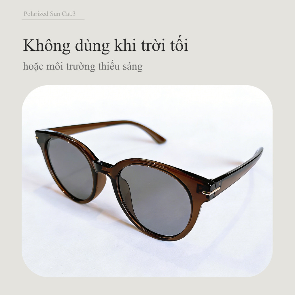Kính mát phân cực dáng tròn gọng TR phối kim loại dùng ban ngày