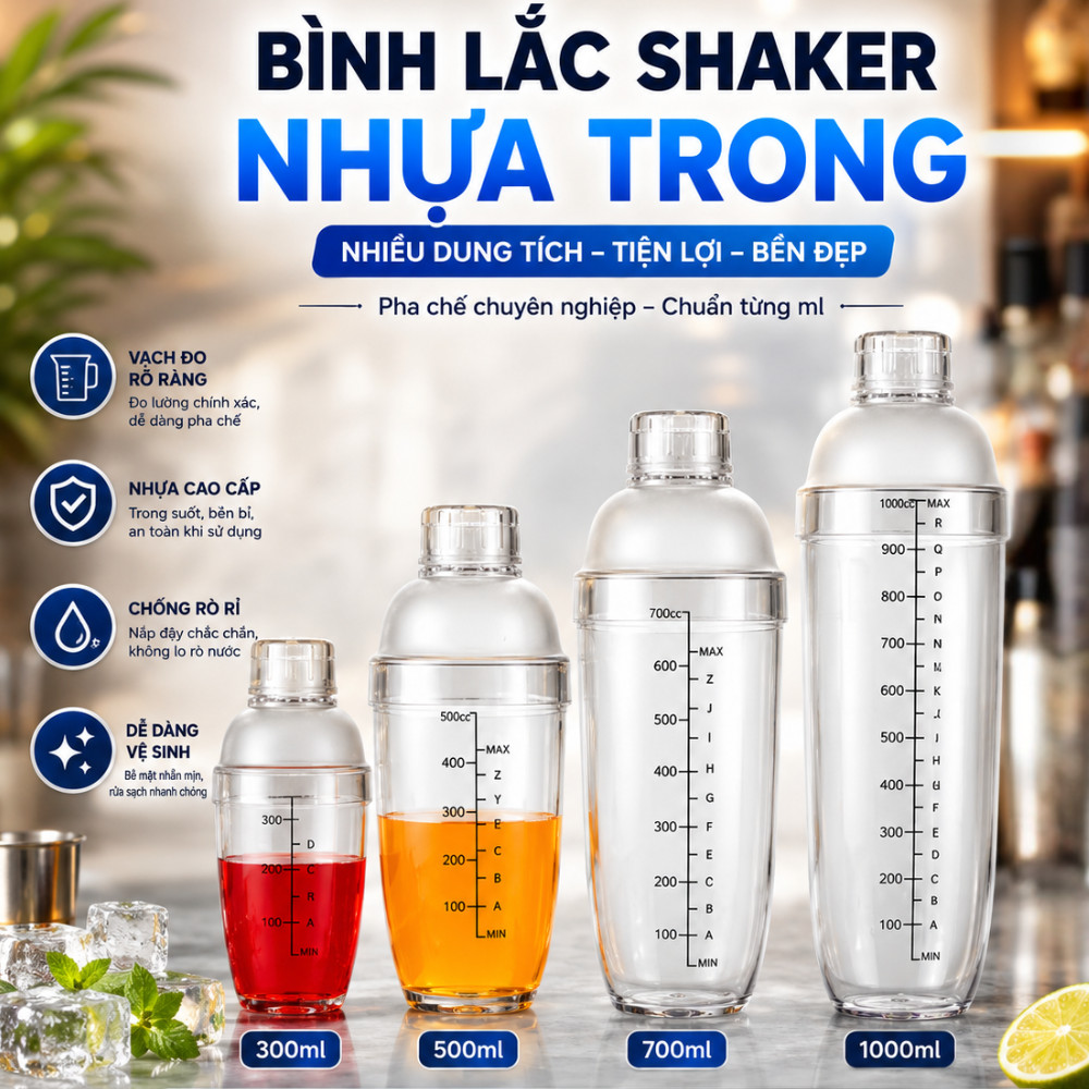 Bình Lắc Shaker Nhựa Trong – Nhiều Dung Tích, Chất Lượng Cao