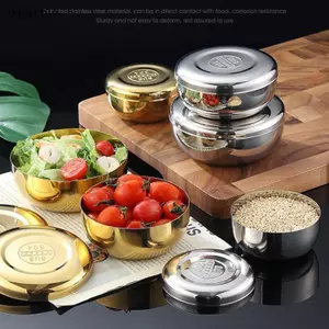 Bigapple Bát Inox Hàn Quốc Bát Cơm Nấu Lớn Có Nắp Bát Cơm Hấp Một Lớp Trẻ Em Chống Bỏng / Thu Bộ Đồ Ăn RDG