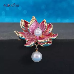 AqToCna Mới Phong Cách Trung Hoa Sen Thổ Cẩm Giả Ngọc Trai Mặt Dây Chuyền Hoa Hồng Chân Thực Vật Nữ Tiệc Quần Áo Phụ Kiện Trang Sức Quà Tặng AqToCna