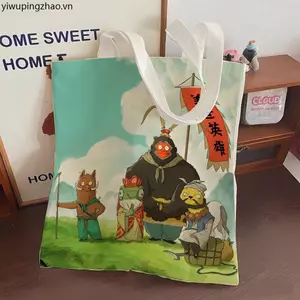 Langlang Mountain Little Monster Túi vải một vai Túi vải tươi Túi vải hoạt hình phù hợp với sức chứa lớn dành cho sinh viên Túi hướng dẫn chuyên dụng
