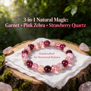 Vòng tay Garnet thạch anh dâu Unisex - Đá tự nhiên thủ công - Ngựa vằn hồng + Garnet + Thạch anh dâu - Trị liệu cân bằng nội tiết tố