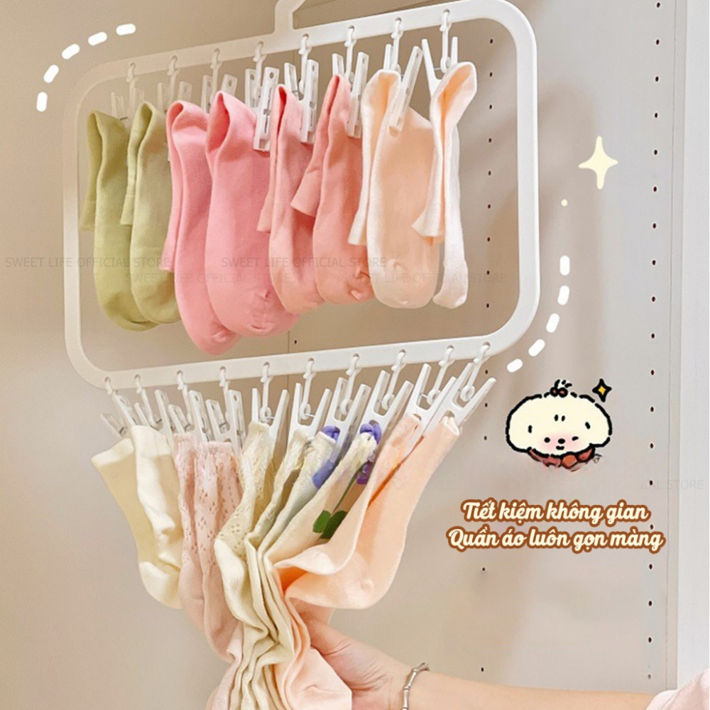 Móc Treo Đồ Cho Bé HomeMate 18–26 Kẹp, Móc Chùm Phơi Tất Khăn Bao Tay Quần Áo Trẻ Em Tiết Kiệm Không Gian