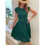 Phụ Nữ Thanh Lịch Mùa Hè Thường Ngày Đi Biển Sundress Tay Ngắn Xếp Ly Midi Đầm Soild Màu O Cổ Áo Thời Trang
