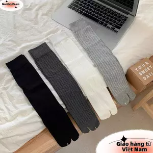 Tất hai ngón mềm NORDICLLIFE, Tất xẻ ngón chân màu trơn chải kỹ, Tất Tabi nữ Cotton thoải mái kiểu Nhật Bản