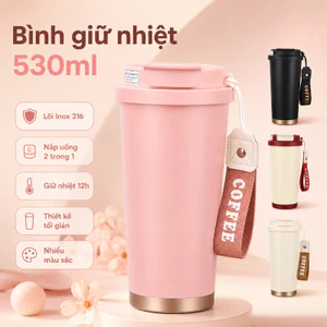 Bình giữ nhiệt 530ml, lõi Inox 316, nắp uống 2 trong 1, giữ nhiệt 12h, thiết kế tối giản, nhiều màu sắc