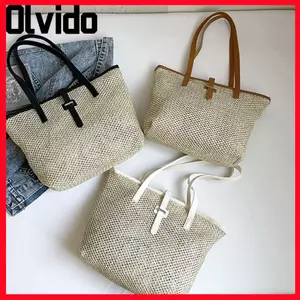 Túi Tote dệt ống hút OLVIDO, Túi đeo dưới cánh tay nhiều màu loại thùng, Túi đeo dưới cánh tay đa năng có khóa PU dung tích lớn Túi đeo nách nữ