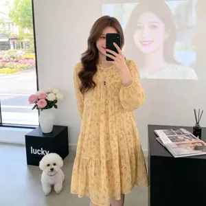 <![Mặc dễ thương] Kích thước lớn Áo dress họa tiết hoa nhẹ nhàng cho chuyến đi và nghỉ dưỡng