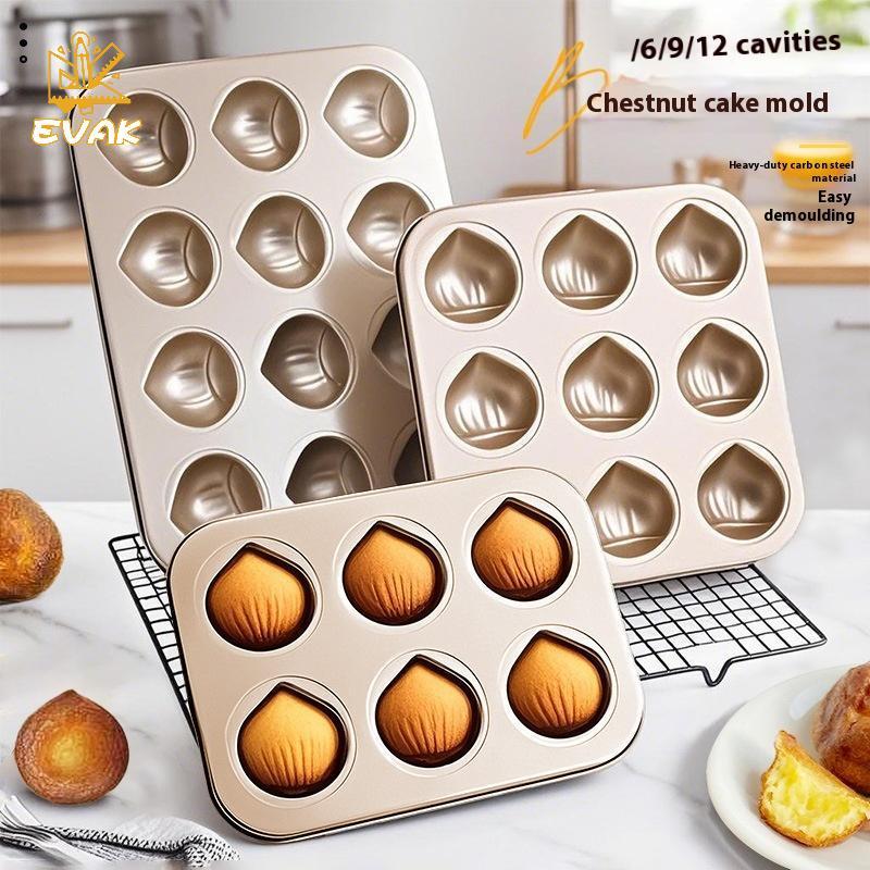 Alittlesetrtu 6 / 9 Khoang Hạt dẻ Hình Khuôn Bánh Thép Carbon Khay Nướng Dụng Cụ Nhà Bếp VN