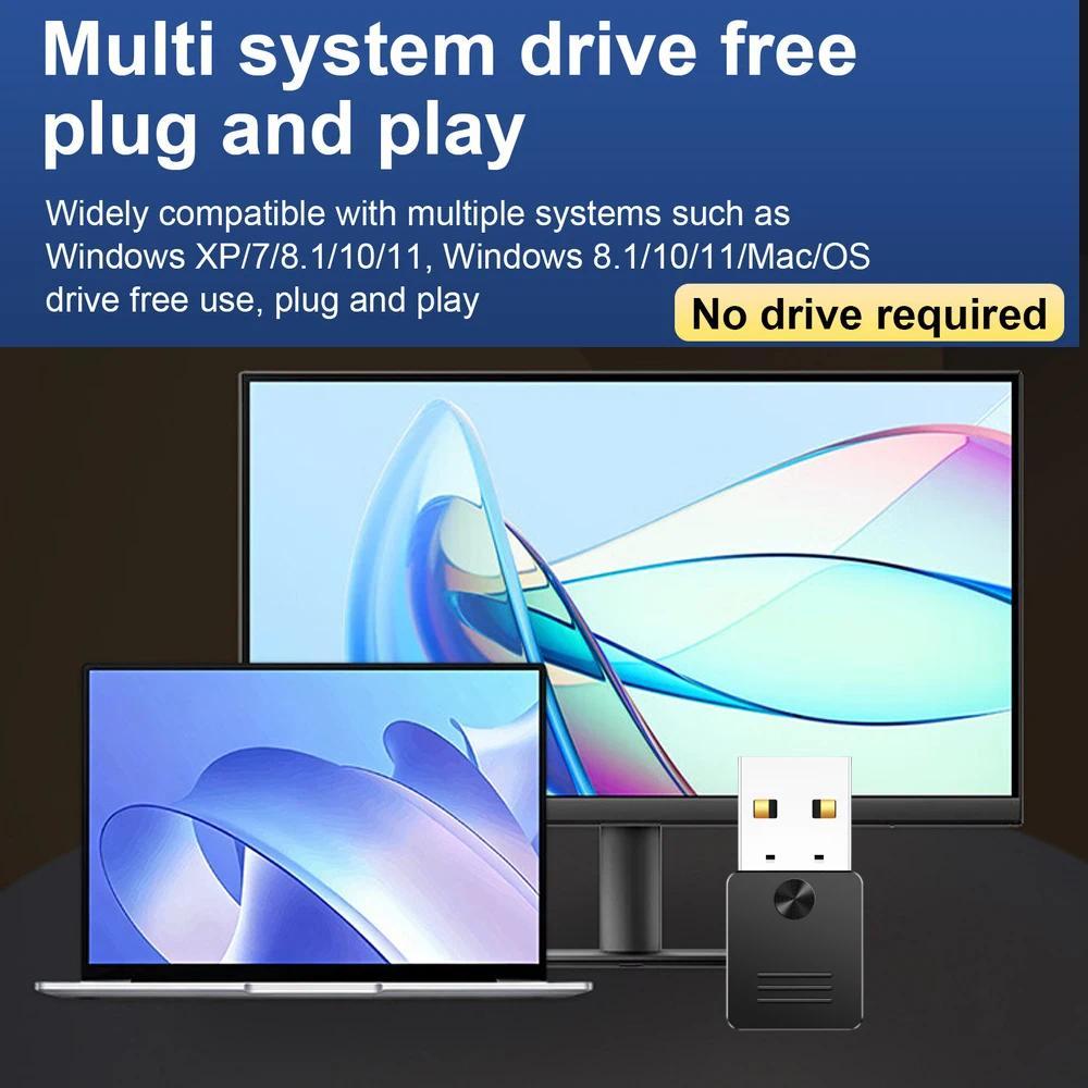 [Sẵn sàng] Bộ thu âm thanh không dây Bluetooth 6.0 USB Dongle Trình điều khiển miễn phí Bộ chuyển đổi nhạc Bluetooth cho tai nghe loa Bluetooth