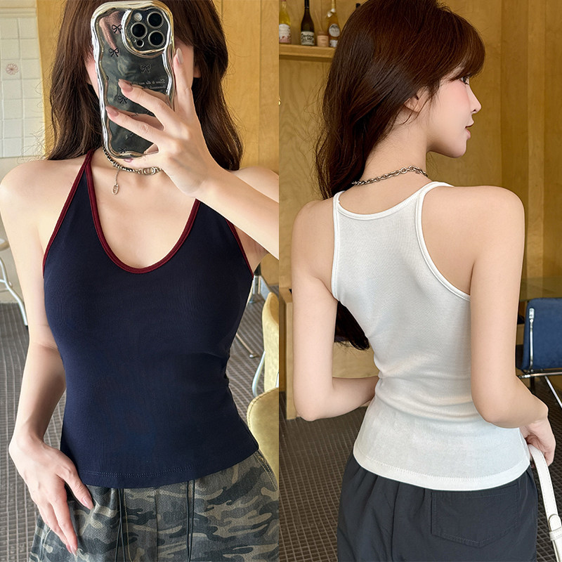 Áo yếm màu tương phản cổ dây gợi cảm dành cho nữ có đệm ngực bên trong