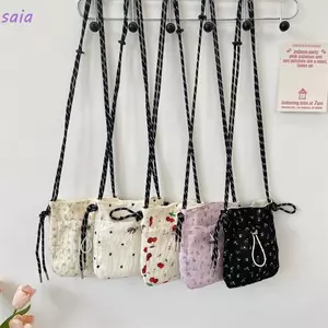 Túi Đeo Ngang SAIA, Ví Đựng Tiền Xu Vải Dây Rút Nhỏ, Phong Cách Tối Giản Nhẹ In Hoa Túi Điện Thoại Di Động Nữ Cô Gái