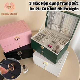 Hộp đựng đồ trang sức 3 tầng bằng da PU Hộp đựng ngăn kéo Ngăn ẩn Có thể khóa Lưu trữ du lịch