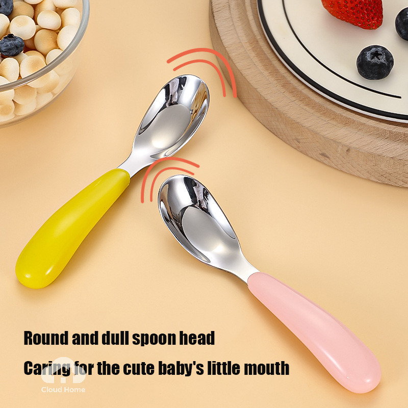 🌤️COD🌤️Thìa Tập Ăn Dặm Chất Liệu Inox Không Gỉ, Muỗng Tập Ăn Cho Bé BABYBOO Nhiều Màu Sắc