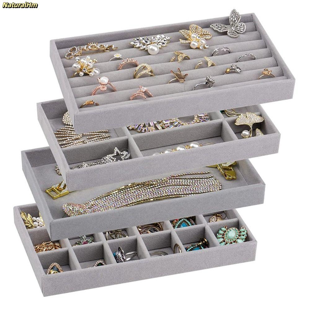 [Vận chuyển nhanh] Hộp lưu trữ trang sức nhung NATURALHM, Khay trưng bày vòng cổ có thể xếp chồng lên nhau bằng nhung, Hộp sắp xếp trưng bày vòng cổ vòng đeo tay