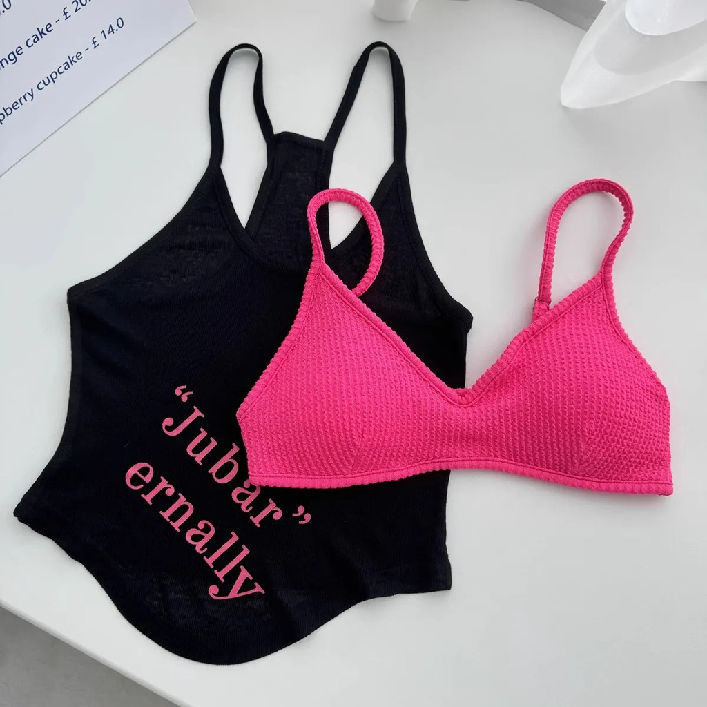 Milyfashion Hai Mảnh In Hình Gợi Cảm Sling Lớp Chặt Không Đều Áo Ngắn