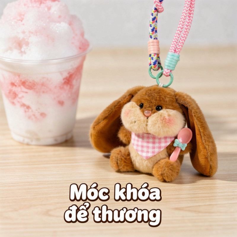 Móc khóa thỏ vải nhung cao cấp dễ thương charm treo balo túi xách phụ kiện quà tặng tiện dụng
