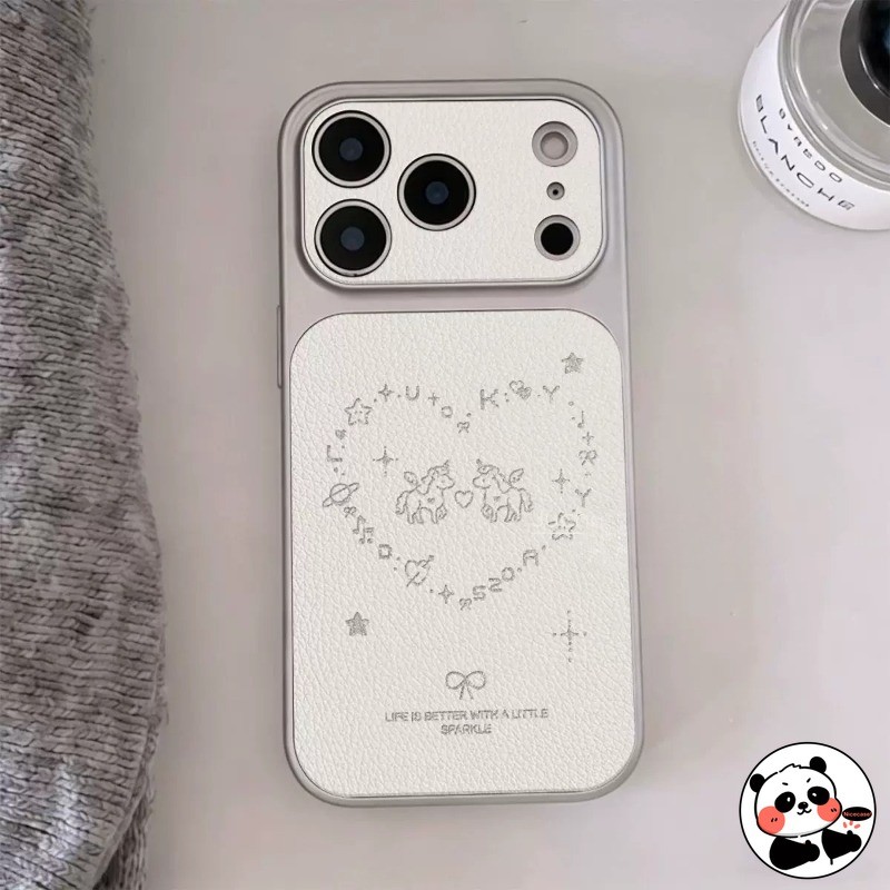 Ốp Điện Thoại Kỳ Lân Dễ Thương Cho iPhone 17 Pro Max Air 16E 16 15 14 Plus 13 12 11 Pro Max XR XS Max X 8 7 Plus SE3 SE2 2022 Vỏ Da PU Hoạt Hình Thanh Lịch Tình Yêu 3D Vỏ Mềm