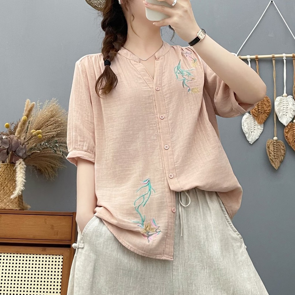 Áo sơ mi nữ cotton thiết kế skinny phù hợp mùa hè