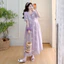 Váy bà bầu mùa hè thêu màu tím dài tay ngắn
