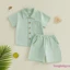 Bộ áo sơ mi ngắn tay có nút cài áo mùa hè cho bé trai + Trang phục quần Short màu trơn