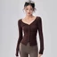 Cô Gái Tập Yoga Đẹp Mặc Dài Tay Cổ Chữ v Nẹp Nút Cardigan Pilates Tập Thể Thao Top