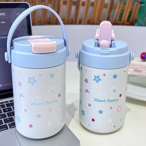 Ngôi Sao May Mắn Rơm Cốc Dung Tích Lớn Bé Gái Cao Cấp Giữ Nhiệt Học Sinh Niche Cốc Nước Chống Va Chạm