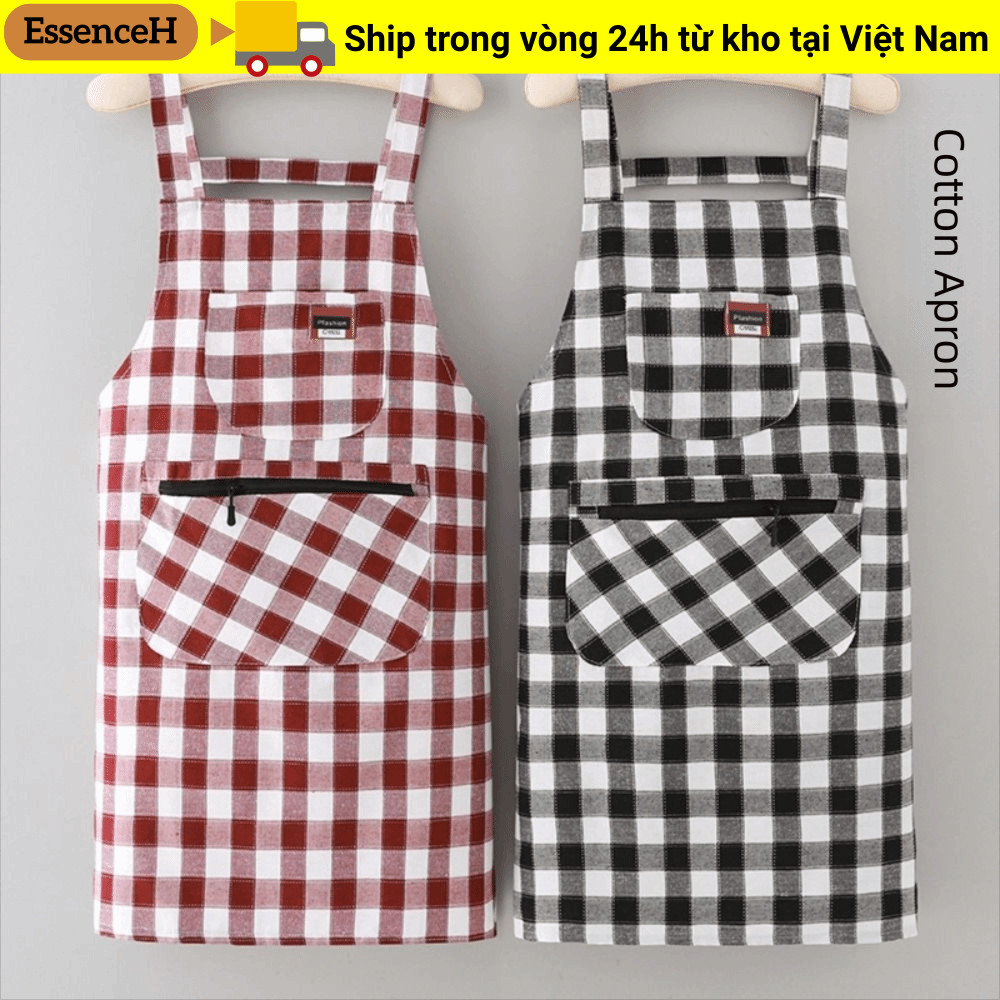 Tạp dề làm việc đầu bếp ESSENCEH, Tạp dề nhà bếp chống bẩn có túi có khóa kéo, Tạp dề nấu ăn in vải Cotton thời trang Vệ sinh gia đình
