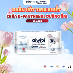 Khăn Ướt Tinh Khiết Aiwibi Chứa D-Panthenol Dưỡng Ẩm, Làm Mềm Da, Dịu Nhẹ Cho Da Nhạy Cảm (1 Gói 80 Miếng)