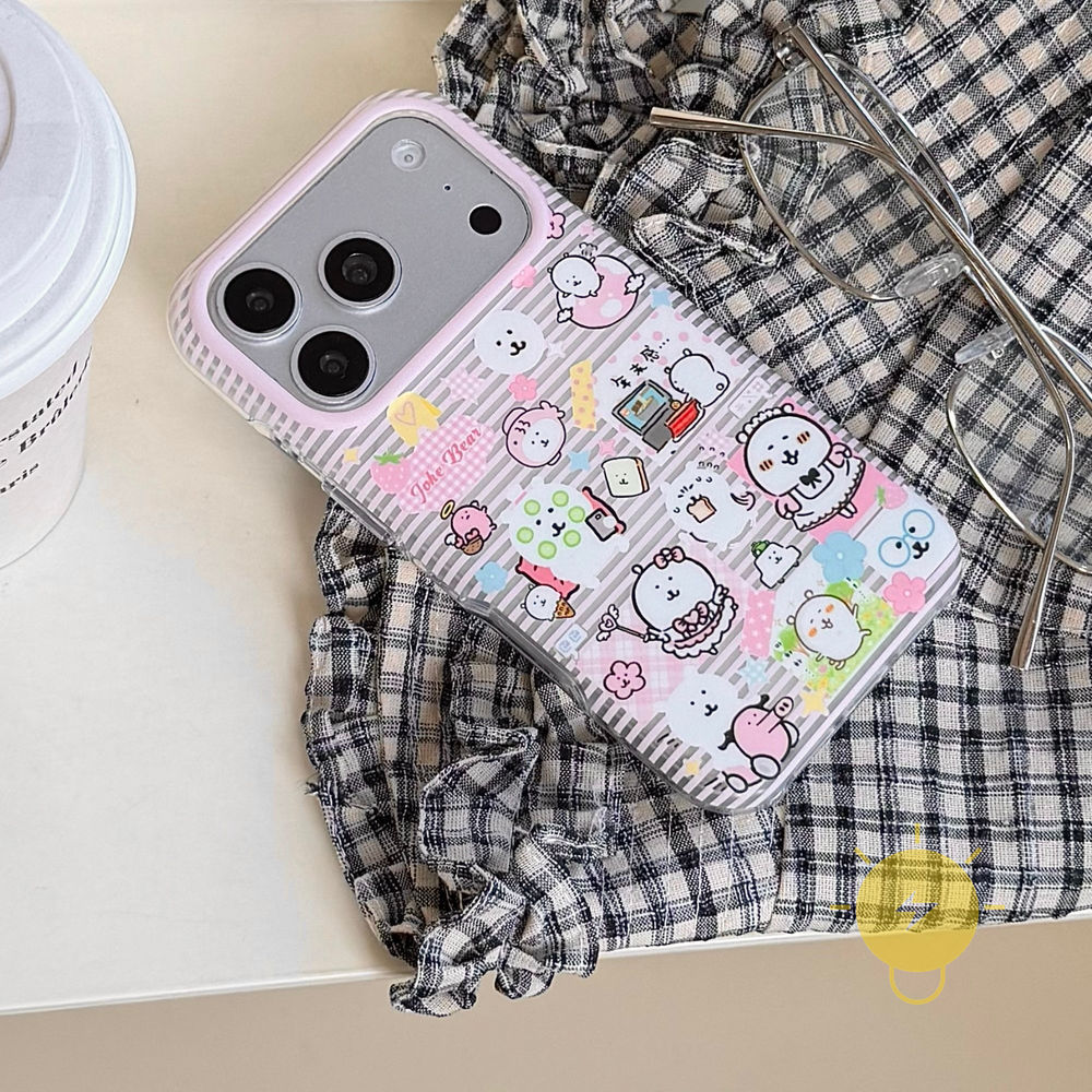 Phone Case For iPhone 17 Pro Max 16 15 14 13 TPU Matte Bear Stripe Aesthetic Korean Cute