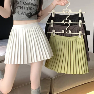 Váy xếp ly lưng cao nữ VN, màu trơn đơn giản, phong cách mùa hè,250419